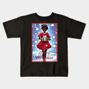 Cute little anime black girl with christmas gift Kids T-Shirt